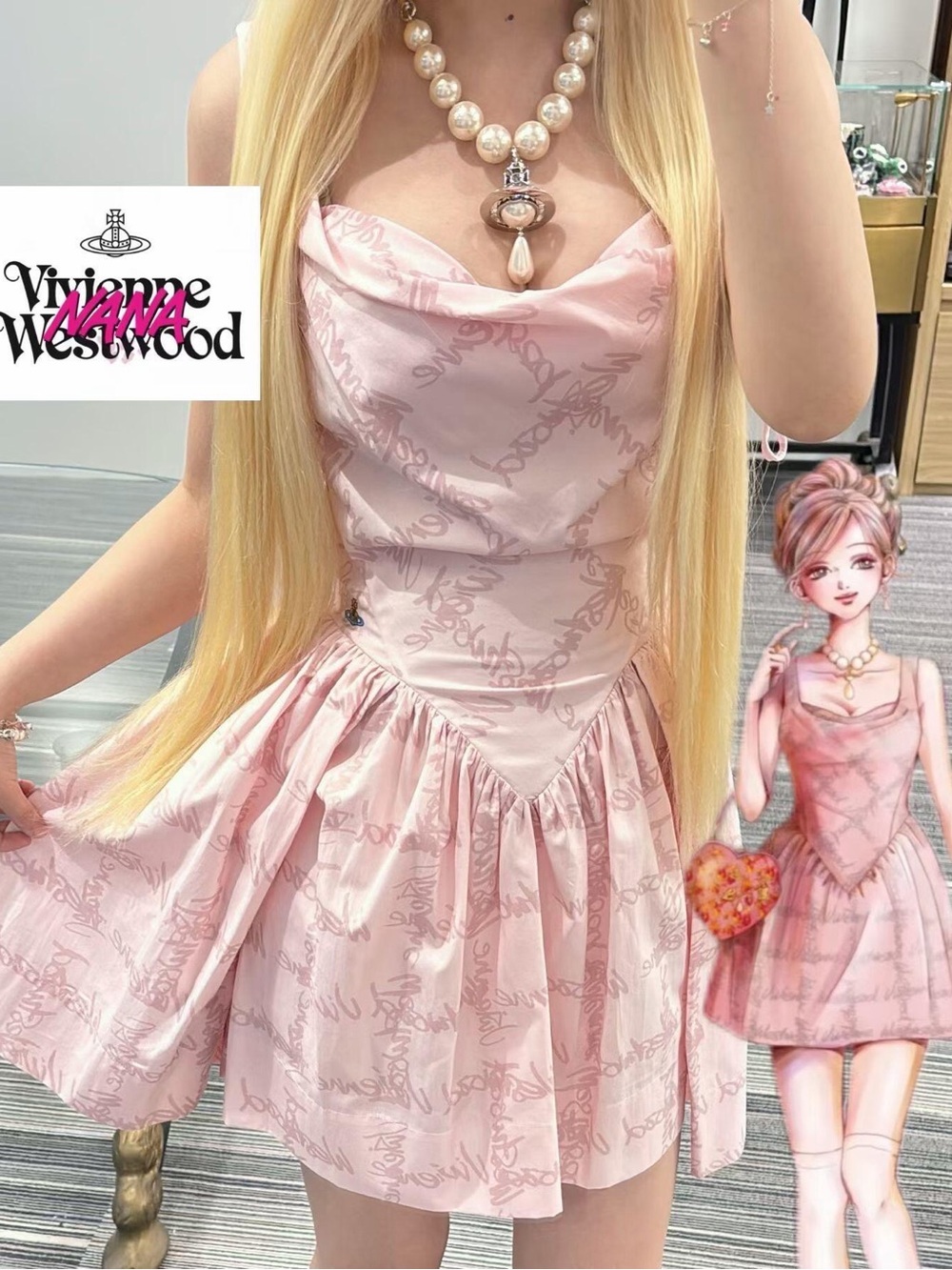 Vivienne Westwood x NANA Pink Mini Sunday Dress Logo Print Cotton IT 40